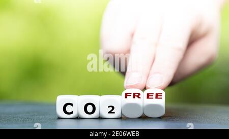 Würfel bilden den Ausdruck "CO2 frei". Stockfoto