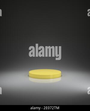 Hellgrauer Hintergrund und gelber Sockel für Produkte. 3d-Illustration, 3d-Rendering. Minimalismus abstrakt. Ultimatives Grau und strahlend. Stockfoto