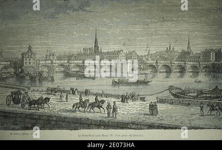 Le pont-Neuf sous Henri IV (Vue Pry du Louvre). Stockfoto