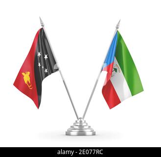 Äquatorialguinea und Papua-Neuguinea Tafelflaggen isoliert auf Weiß Stockfoto