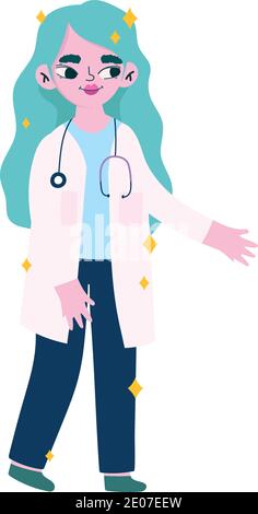 Medizinische Frau Arzt Design der Pflege Gesundheit Nothilfe Prüfung Klinik und Patienten Thema Vektor-Illustration Stock Vektor