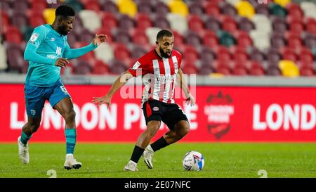 Brentford, Großbritannien. Dezember 2020. Bryan Mbeumo von Brentford während des Sky Bet Championship Matches zwischen Brentford und Bournemouth im Brentford Community Stadium, Brentford Bild von Mark D Fuller/Focus Images/Sipa USA 30/12/2020 Credit: SIPA USA/Alamy Live News Stockfoto