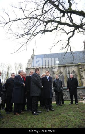 Der französische Präsident Nicolas Sarkozy feiert am 6. Januar 2012 den 600. Geburtstag von Jeanne D'Arc an der Porte de France in der Nähe der Kapelle in Vaucouleurs, Frankreich. Foto von Nicolas Gouhier/ABACAPRESS.COM Stockfoto