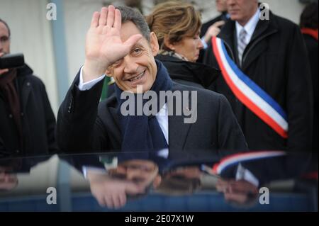 Der französische Präsident Nicolas Sarkozy feiert am 6. Januar 2012 den 600. Geburtstag von Jeanne D'Arc an der Porte de France in der Nähe der Kapelle in Vaucouleurs, Frankreich. Foto von Nicolas Gouhier/ABACAPRESS.COM Stockfoto