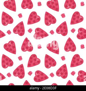 Rotes Herz und Tulpe Blumen nahtlose Muster, Aquarell Illustration Symbol der Liebe einfaches Ornament für St. Valentine Urlaub Feiern, Textil, b Stockfoto