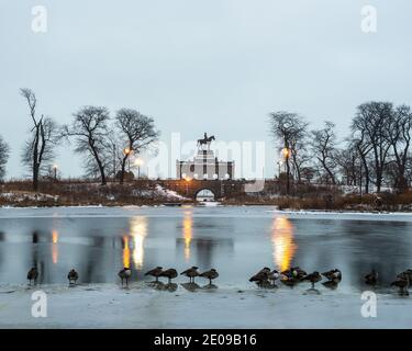 Ulysses S. Grant Monument im Lincoln Park im Winter Stockfoto