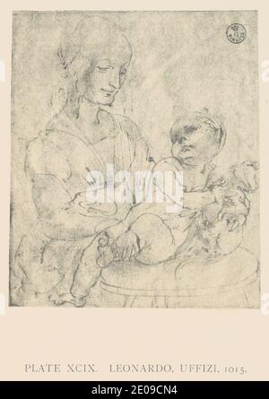 Leonardo da Vinci, Madonna col Bambino che carezza un gattino (Gallerie degli Uffizien). Stockfoto