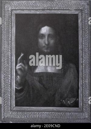 Leonardo da Vinci, Salvator Mundi, Auktionskatalog 2005 (beschnitten). Stockfoto