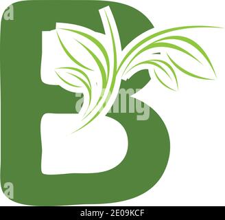 Grünes Blatt und Buchstabe B Monogramm Logo Design Vektor. Stock Vektor