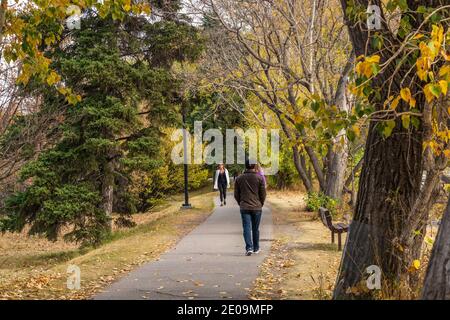 Im Herbst entspannen sich die Bürger im Prince's Island Park. Downtown Calgary. Ab, Kanada Stockfoto