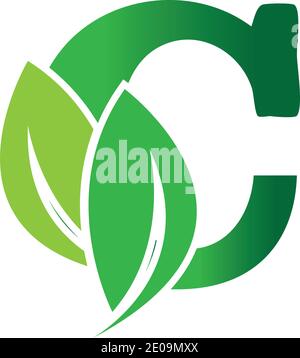 Grüne Öko Buchstaben C Logo mit Blättern. /Symbol / Alphabet / botanisch / natürlich Buchstabe C eco Blätter Logo Symbol Design Vorlage Elemente Stock Vektor