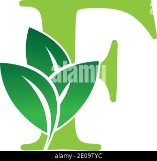 Anfangsbuchstabe F mit Blattlogo, grünes Öko Blattbuchstabe F Logo-Design-Vorlage Stock Vektor
