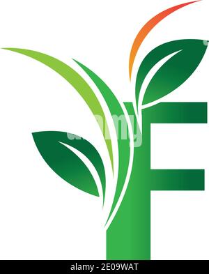 Anfangsbuchstabe F mit Blattlogo, grünes Öko Blattbuchstabe F Logo-Design-Vorlage Stock Vektor