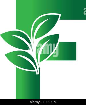 Anfangsbuchstabe F mit Blattlogo, grünes Öko Blattbuchstabe F Logo-Design-Vorlage Stock Vektor