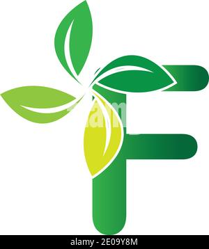 Anfangsbuchstabe F mit Blattlogo, grünes Öko Blattbuchstabe F Logo-Design-Vorlage Stock Vektor