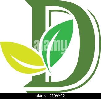 Grüne Öko Buchstaben D Logo mit Blättern. /Symbol / Alphabet / botanisch / natürlich Stock Vektor