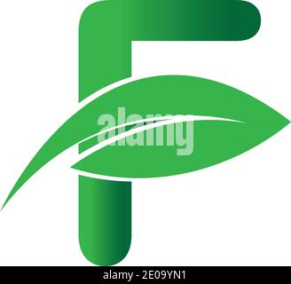 Anfangsbuchstabe F mit Blattlogo, grünes Öko Blattbuchstabe F Logo-Design-Vorlage Stock Vektor