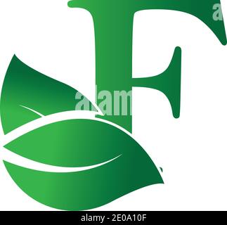 Anfangsbuchstabe F mit Blattlogo, grünes Öko Blattbuchstabe F Logo-Design-Vorlage Stock Vektor