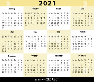 2021 Jahreskalender Eine Seite Horizontal Stockfoto