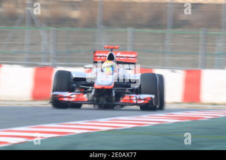 Lewis Hamilton aus Großbritannien und McLaren fahren am 4. März 2012 während des Formel-1-Wintertests auf dem Catalunya Circuit in Montmelo bei Barcelona, Spanien. Foto von Manuel Blondau/ABACAPRESS.COM Stockfoto