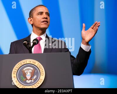US-Präsident Barack Obama hält am 04. März 2012 auf der American Israel Public Affairs Committee (AIPAC) Policy Conference in Washington, DC, USA, in Washington, DC, USA, eine Rede. Foto von Ron Sachs/Pool/ABACAPRESS.COM Stockfoto