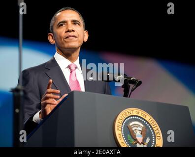 US-Präsident Barack Obama hält am 04. März 2012 auf der American Israel Public Affairs Committee (AIPAC) Policy Conference in Washington, DC, USA, in Washington, DC, USA, eine Rede. Foto von Ron Sachs/Pool/ABACAPRESS.COM Stockfoto