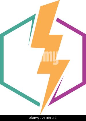 Blitz-Symbole für Blitz- und Blitz-Beleuchtung. Flacher Stil auf dunklem Hintergrund. Vektor - Vektor Stock Vektor