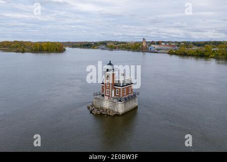 Der Hudson Athens Lighthouse, manchmal auch Hudson City Light genannt, ist ein Leuchtturm am Hudson River im Bundesstaat New York Stockfoto