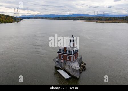 Der Hudson Athens Lighthouse, manchmal auch Hudson City Light genannt, ist ein Leuchtturm am Hudson River im Bundesstaat New York Stockfoto