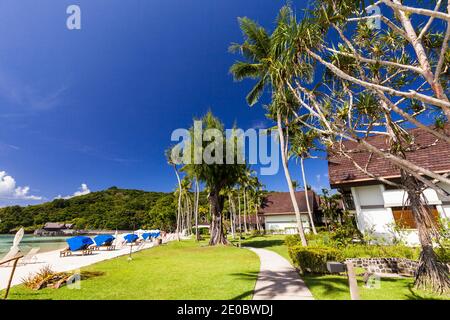 Strandseite, Palau Pacific Resort, Insel Ngerekebesang, auch Arakabean Insel, Koror, Palau, Mikronesien, Ozeanien Stockfoto