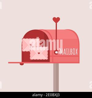Valentine Post. Mailbox mit Liebesbriefen. Niedliches Design-Konzept für Valentinstag. Stock Vektor