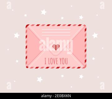 Farbenfroher Umschlag im Cartoon-Stil. Alles Gute Zum Valentinstag. Cute Design-Konzept für 14 februar. Stock Vektor