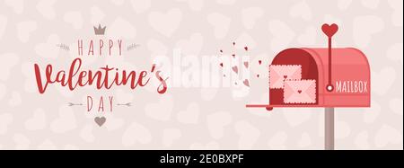 Grußbanner zum Valentinstag. Mailbox mit Liebesbriefen. Cute Design-Konzept für 14 februar. Stock Vektor