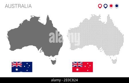 Karte von Australien Silhouette, Australien Karte gepunktet, Flagge von Australien, Vektor-Illustration flach Stock Vektor