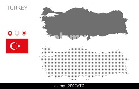 Karte der Türkei Silhouette, Türkei Karte gepunktet, Flagge der Türkei, Vektor-Illustration flach Stock Vektor