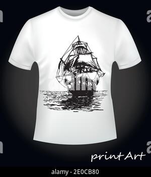 Schiff auf dem T-Shirt Stock Vektor