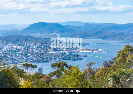 Luftaufnahme von Hobart vom Mount Nelson, Australien Stockfoto
