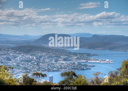 Luftaufnahme von Hobart vom Mount Nelson, Australien Stockfoto