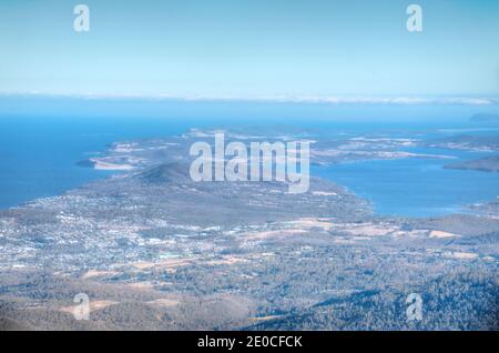 Luftaufnahme der Insel Bruny vom Mount Wellington in Hobart, Australien Stockfoto