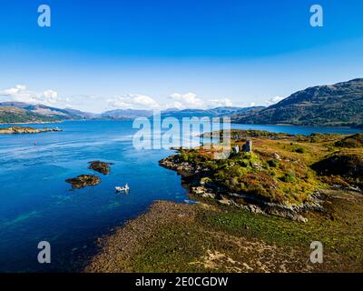 Luftaufnahme von Castehlen Maol, Kyleakin, Isle of Skye, Innere Hebriden, Schottland, Vereinigtes Königreich, Europa Stockfoto