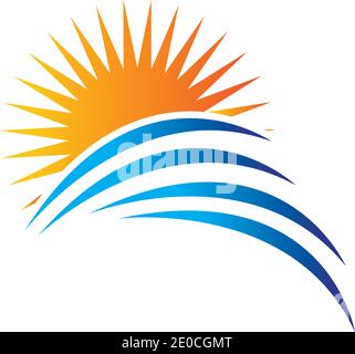 Meer Wasser Welle und Sonne Symbol Vektor Illustration Design Logo - Vektor Stock Vektor