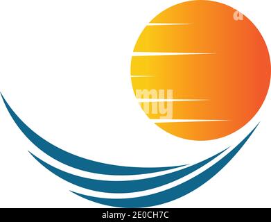 Meer Wasser Welle und Sonne Symbol Vektor Illustration Design Logo - Vektor Stock Vektor