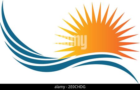 Meer Wasser Welle und Sonne Symbol Vektor Illustration Design Logo - Vektor Stock Vektor