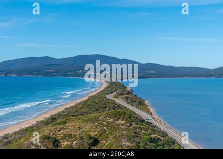 Blick auf den Neck of Bruny Island in Tasmanien, Australien Stockfoto