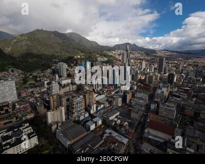 Panoramablick auf Bogota Stadtzentrum von Aussichtsplattform Aussichtsplattform in Torre Colpatria Turm Hauptstadt Bezirk Kolumbien Stockfoto