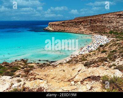 Rabbit Beach Lampedusa Sizilien Paradies Strand Spiaggia dei Conigli Stockfoto