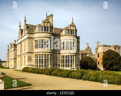 Kirby Hall, ein ruiniertes elisabethanischen Herrenhaus aus dem 17. Jahrhundert oder Landhaus in der Nähe von Gretton bei Corby Northamptonshire England Stockfoto