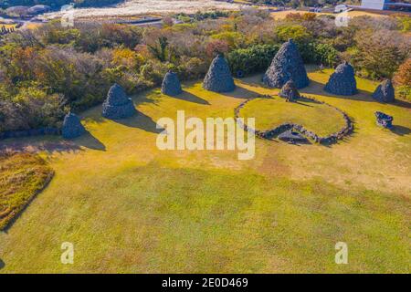 Luftaufnahme des Jeju Steinparks, Republik Korea Stockfoto