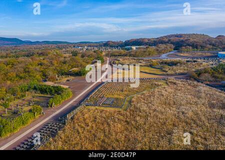 Luftaufnahme des Jeju Steinparks, Republik Korea Stockfoto