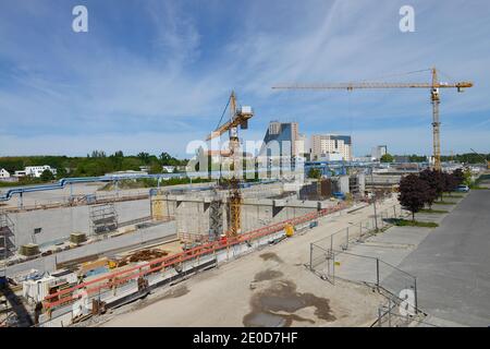 Bauarbeiten, Verlaengerung, Autobahn, A100, Grenzallee, Treptow, Berlin, Deutschland Stockfoto